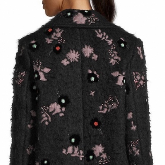 VALENTINO COUTURE BLACK EMBROIDERED EMBELLISHED WOOL BLEND LUXURY COAT SIZE 4 - Picture 8 of 16